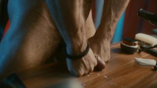 Double cockringed sweat dripping hunk screams while cumming